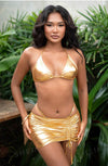 Metallic Gold Bikini Set with ruched mini skirt - PureDiva