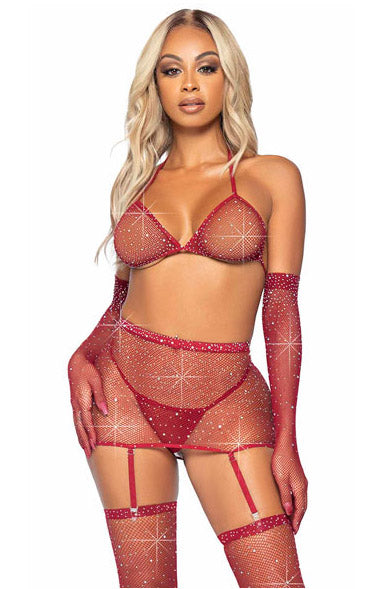 Sexy Diamond Fishnet Bodystocking with Gloves - PureDiva