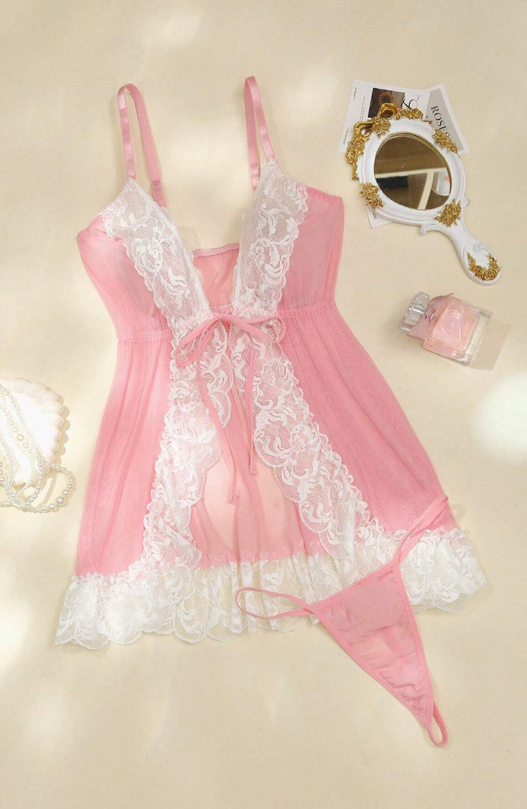 Pretty Pink Open Front Babydoll Set - PureDiva