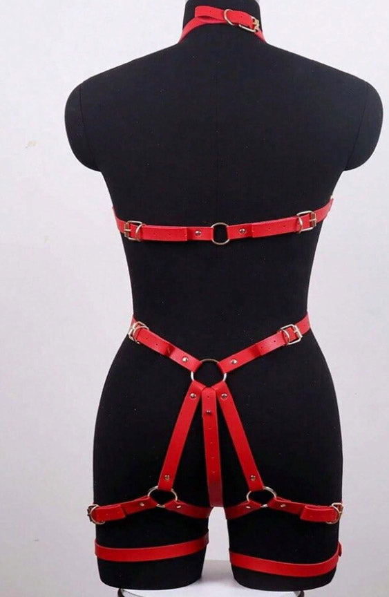 PU Leather Full Body Harness Belt & Garters - PureDiva