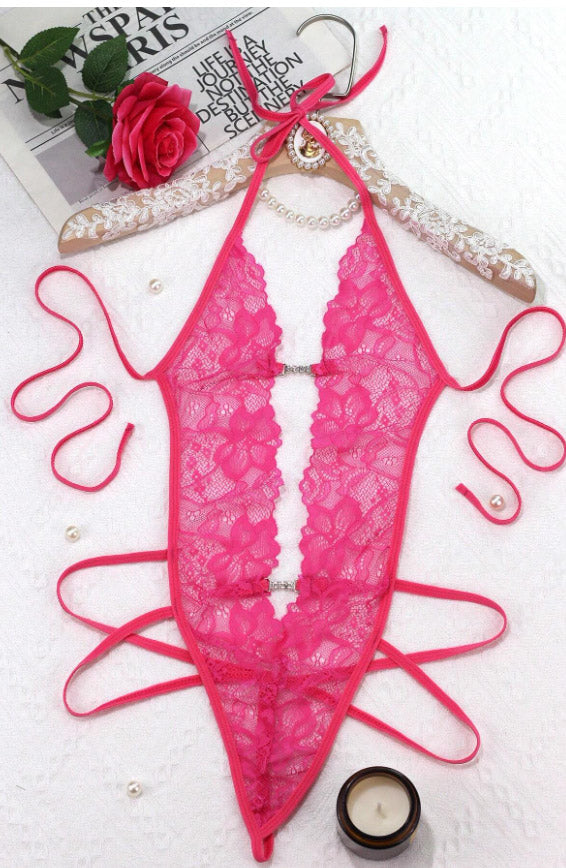 Embellished Crotchless Lace Teddy