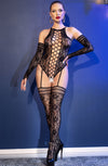 Black Lace Bodystocking and Gloves Set