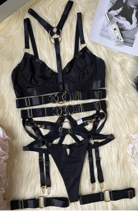 Hot Black 5 Piece Lingerie Set