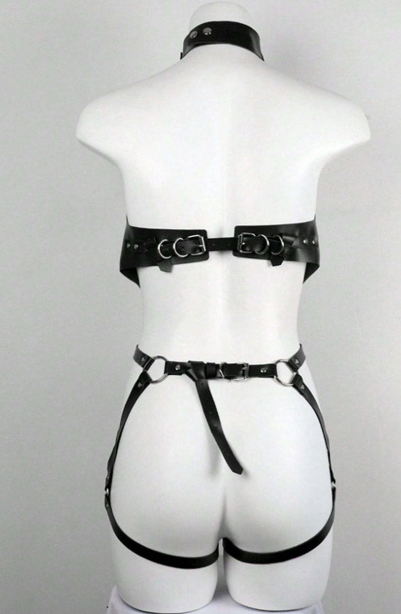 Black Harness Body Bondage Garters - PureDiva